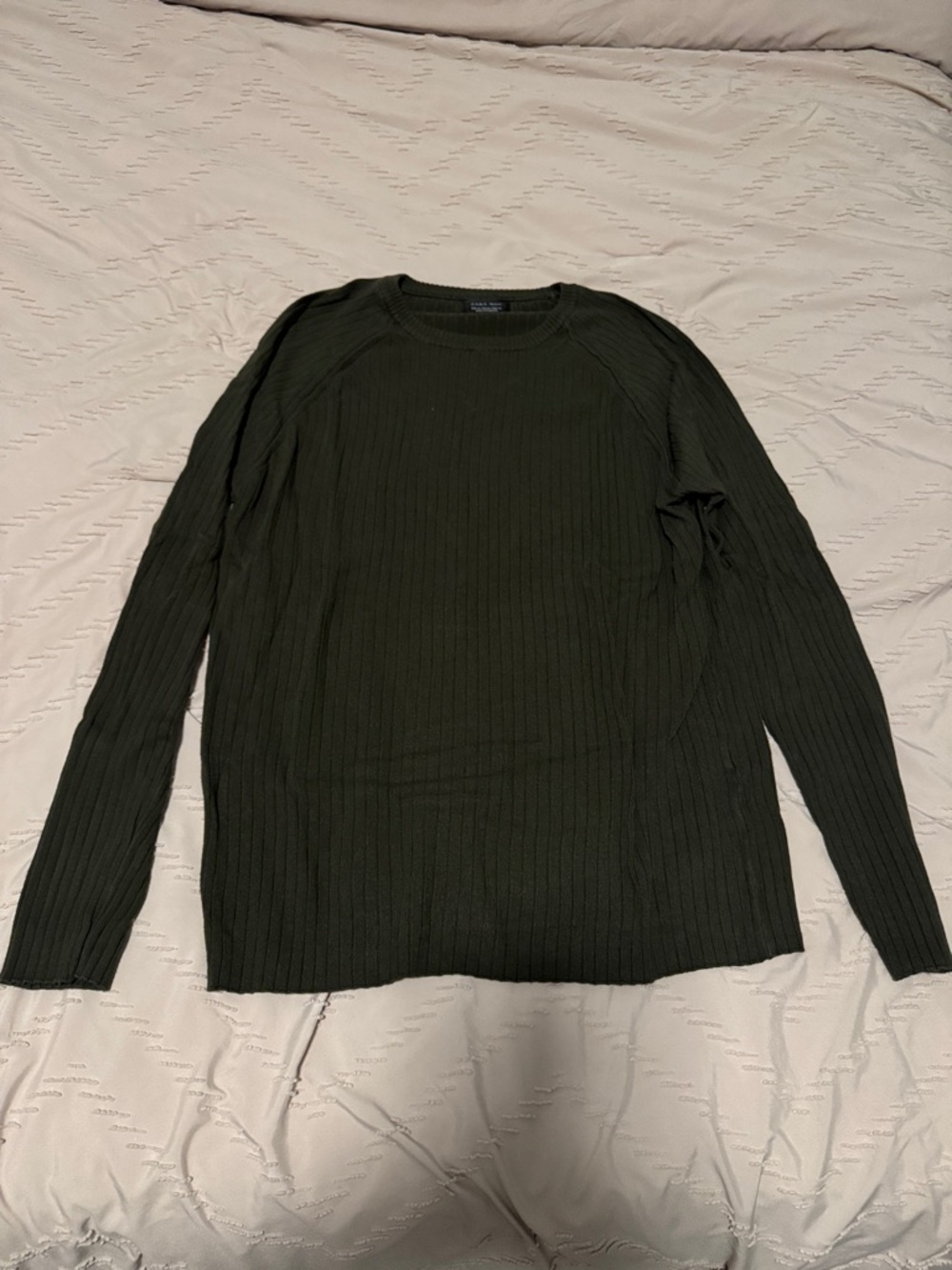 Zara Olive Green Ribbed Crewneck Sweater
